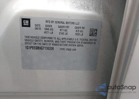 2016 Chevrolet Cruze Limited 1Lt Auto from USA, damaged, VIN 1G1PE5SB9G7138206